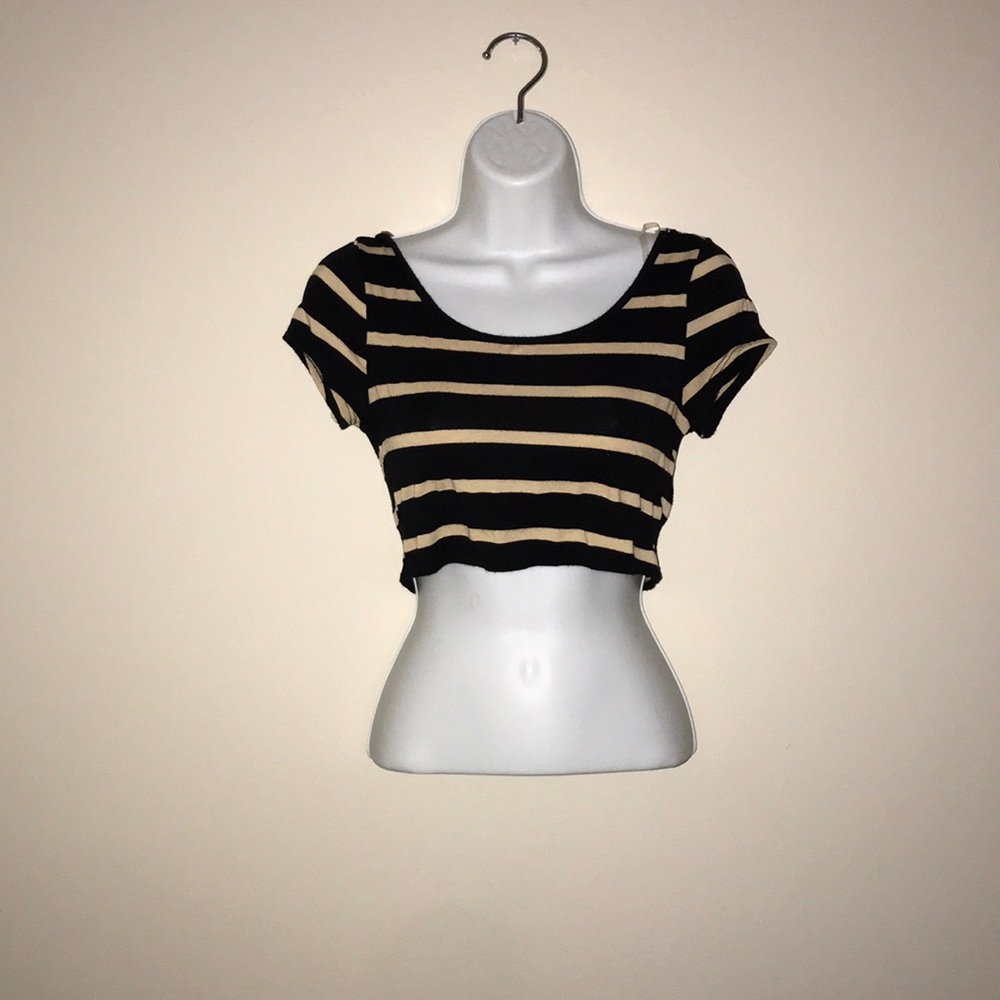 Black & cream striped crop top